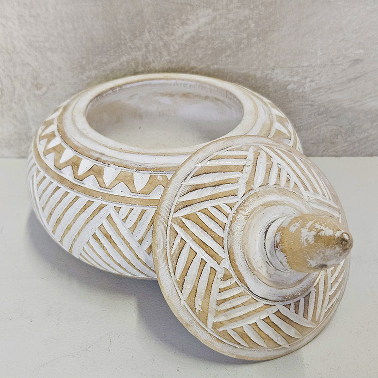 Houten schaaltjes met punt deksel - whitewash