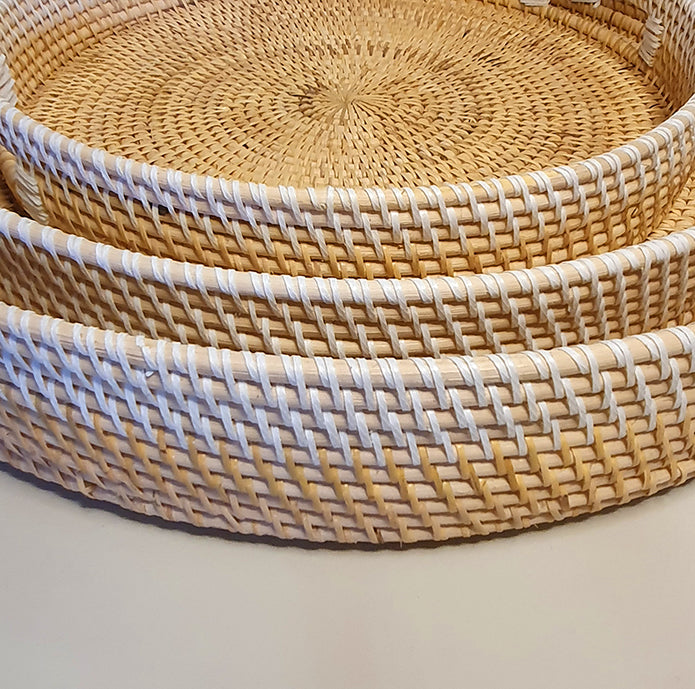 Rotan dienblad - naturel met witte rand