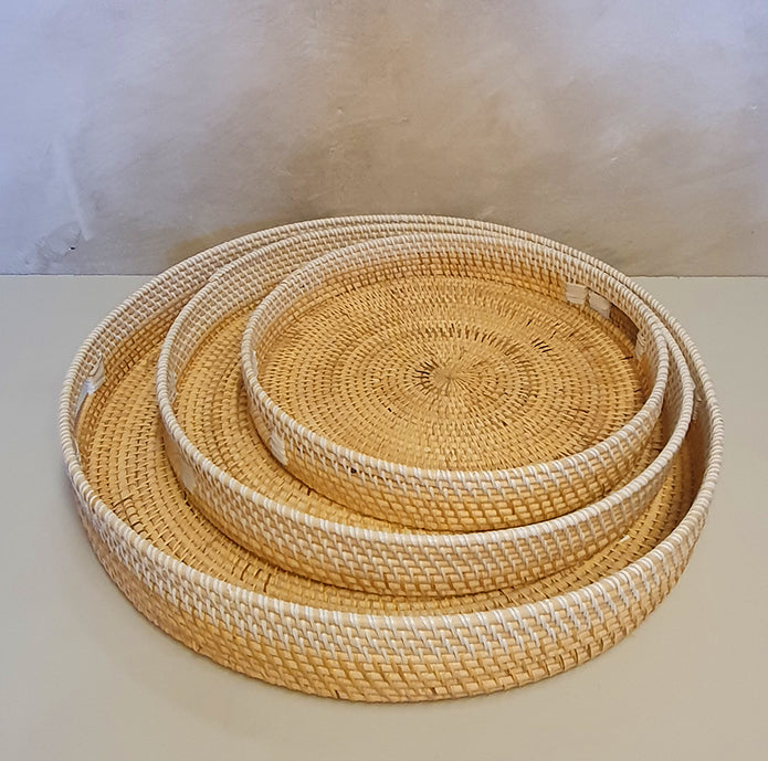 Rotan dienblad - naturel met witte rand