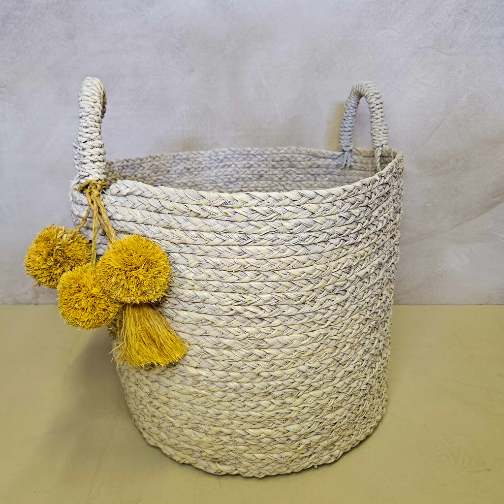 Mand met pompoms - wit/naturel